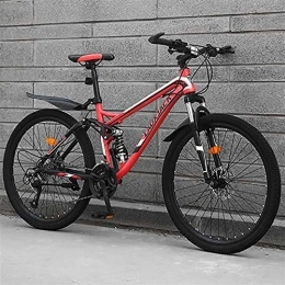DULPLAY Fahrräder DULPLAY Mountainbike, Stahl mit hohem Kohlenstoffgehalt, für Männer und Frauen (außen), Rennrad, Mountainbike, Doppelscheibenbremse, komplett, Fahrrad, rot, 24 Zoll, 27 Gänge