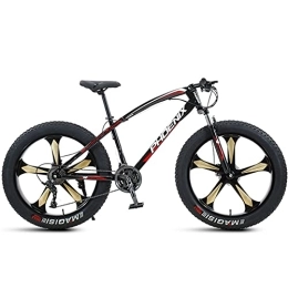 LLF Mountainbike Fahrrad, Herren Fat Reifen Mountainbike, 26-zoll-räder, 4-zoll-breite Knabby-reifen, Variabler Geschwindigkeit, Rahmen Mit Hoher Kohlenstoffstahl, Vordere Und Hintere Brems(Size:21 Speed, Color:rot)