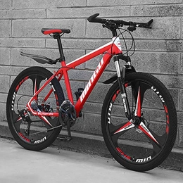 HAOYF Mountainbike HAOYF Adult Mountainbike, 24 / 26 Zoll 3 Speichen Felgen All Terrain Beachcruiser, 21-30 Speed Carbon Steel MTB, Federgabel MTB Gears Doppel Scheibenbremsen Mountainbike, Red2, 26 Inch 24 Speed