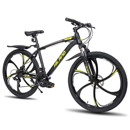 HH HILAND Fahrräder HILAND 26 Zoll Mountainbike MTB Fahrrad mit Stahlrahmen 21-Gang Scheibenbremse Federgabel 6-Speichen-Räder Trekkingrad Cityrad schwarz gelb Jungs Herren Jugendliche Damen