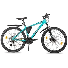 ROCKSHARK Mountainbike Hiland 27, 5 Zoll Mountainbike Rad Mountain Bike Shimano 21 Gang Fahrrad mit Schutzblech Rahmenpaket Federgabel Scheibenbremsen MTB für Herr Damen Jungen Mädchen Grün