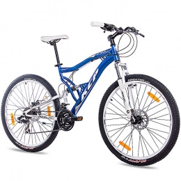 Unbekannt Mountainbike KCP 27, 5 Zoll Mountainbike Fahrrad - MTB Attack blau Weiss - Vollfederung Mountain Bike Unisex für Herren, Damen oder Jungen, MTB Fully mit 21 Gang Shimano Schaltung und Zwei Scheibenbremsen