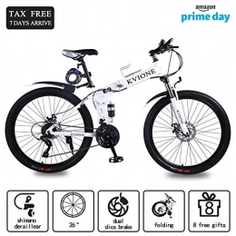 KVIONE Mountainbike KVIONE E9 21-Gang Mountainbike für Männer und Frauen 26 Zoll MTB Mountainbike aus Kohlenstoffstahl mit 21-Gang Scheibenbremse Faltrad (weiß)