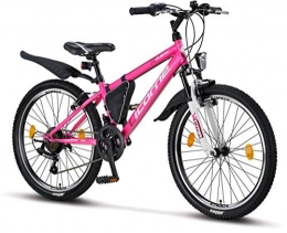 Licorne Bike Mountainbike Licorne Bike Guide Premium Mountainbike in 24 Zoll - Fahrrad für Mädchen, Jungen, Herren und Damen - Shimano 21 Gang-Schaltung - Rosa / Weiß