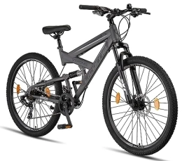 Licorne Bike Mountainbike Licorne Bike Strong 2D Premium Mountainbike in 26, 27.5 und 29 Zoll Fahrrad für Jungen Mädchen Damen und Herren Scheibenbremse vorne und hinten 21 Gang Schaltung Vollfederung (27.5 Zoll, Anthrazit)