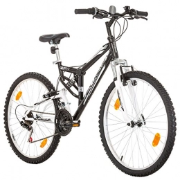 Multibrand Distribution Fahrräder Multibrand Distribution Probike Extreme 26 Zoll Fahrrad Mountainbike Vollfederung Shimano 18 Gang Herren-Fahrrad, Damen-Fahrrad, Jungen-Fahrrad Mädchen-Fahrrad, geeignet ab 155 – 180 cm (Schwarz)