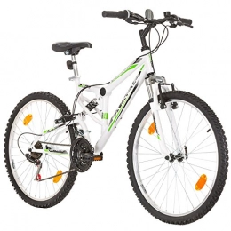 Multibrand Distribution Fahrräder Multibrand Distribution Probike Extreme 26 Zoll Fahrrad Mountainbike Vollfederung Shimano 18 Gang Herren-Fahrrad, Damen-Fahrrad, Jungen-Fahrrad Mädchen-Fahrrad, geeignet ab 155 – 180 cm (Weiß)