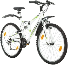 Multibrand Distribution Mountainbike Multibrand Probike Extreme 26 Zoll Mountainbike Vollfederung Shimano 18 Gang, Herren-Fahrrad & Damen-Fahrrad, geeignet ab 155 – 180 cm ((Weiß1 mit Kotflügel))