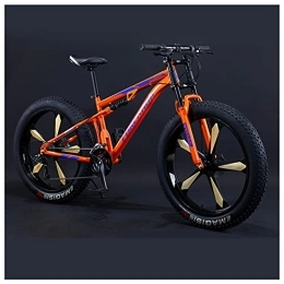 YWARX Mountainbike NENGGE Mountainbike Fatbike 26 Zoll Mountainbike, 7 / 21 / 24 / 27 / 30 Gang-Schaltung Erwachsene Fette Reifen Fahrrad, Rahmen Kohlenstoffstahl, Herren Damen Vollfederung Bike, Orange 5 Spoke, 24 Speed