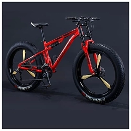 YWARX Fahrräder NENGGE Mountainbike Fatbike 26 Zoll Mountainbike, 7 / 21 / 24 / 27 / 30 Gang-Schaltung Erwachsene Fette Reifen Fahrrad, Rahmen Kohlenstoffstahl, Herren Damen Vollfederung Bike, Red 3 Spoke, 30 Speed