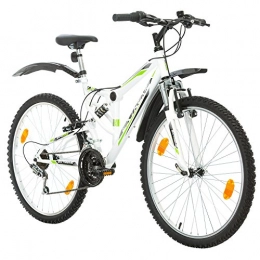 Multibrand Distribution Mountainbike Probike EXTREME 26 Zoll Fahrrad Mountainbike Vollfederung Shimano 18 Gang Herren-Fahrrad, Damen-Fahrrad, Jungen-Fahrrad Mädchen-Fahrrad, geeignet ab 155 – 180 cm ((Weiß mit Kotflügel))