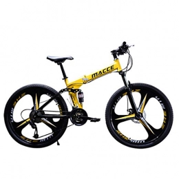 PXQ Mountainbike PXQ Erwachsene, die Mountainbike 21 / 24 / 27 Geschwindigkeiten Falten Doppelscheibenbremsen Doppelte Stoßdämpfung Geländefahrrad 24 / 26 Zoll mit High Carbon Soft Tail Frame, Yellow, A26Inch24S