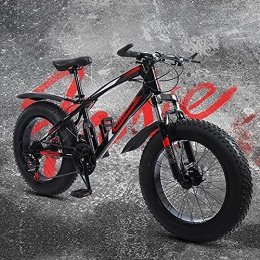 WLWLEO Mountainbike WLWLEO Mountainbike 20 Zoll Fat Tire Snowbike, Rahmen aus Kohlenstoffstahl, Scheibenbremsen, Federgabel, 21 / 24 / 27 Geschwindigkeit, Outdoor-Offroad-Fahrrad für Jugendliche Studenten Erwachsene, Rot, 24 Speed