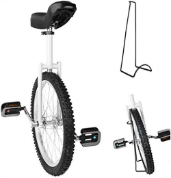 WLGQ Monocycles WLGQ 16 / 18 / 20 / 24"Roue Trainer Monocycle Hauteur Réglable Antidérapant Montagne Pneu Équilibre Exercice De Vélo, avec Support De Monocycle, Roue Monocycle, Blanc, 18 Pouces
