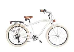 AIRBICI vélo Airbici Vélo Beach Cruiser Homme 26" Blanc | Roues Larges 26" Veló American Cruiser 26" | Veló de Ville Urbain Homme 6 Vitesses, Cadre en Aluminium, Garde-Boue, lumières LED et Porte-Bagages