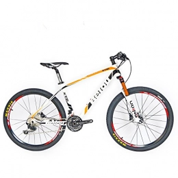 BEIOU Vélos de montagnes Beiou VTT en fibre de carbone Shimano M610 Deore 30 Vitesses Ultra-léger 10, 65 kg RT 26 Câble interne de routage professionnel Toray T800 Moyeux en carbone brillant CB018, White Orange, 43 cm