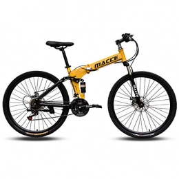 XIGE Vélos de montagnes Bicicleta Plegable De Montaña Para Adultos / Rueda De Radios / Bicicletas De Freno De Disco Doble Outroad Al Aire Libre Para Bicicleta De 21 Velocidades De Suspensión Completa VTT-yellow-24inch24spe