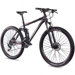 CHRISSON Vélos de montagnes Chrisson VTT tout suspendu 29 ″- Hitter FSF noir rouge - VTT à suspension complète avec dérailleur Shimano à 30 vitesses - VTT pour homme et femme avec fourche à suspension Rock Shox.