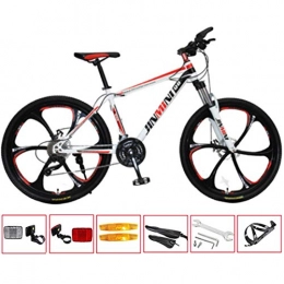 GL SUIT Vélos de montagnes GL SUIT 24 Vitesse VTT Vélo Lightweight Carbone Cadre en Acier Double Frein à Disque Dur Tail Unisexe Banlieue City Road Bike, White Red, 26 inches