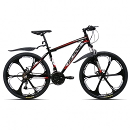 Hiland Vélos de montagnes Hiland VTT 26 pouces avec cadre en aluminium 17 pouces - Frein à disque - Fourche à suspension - 6 rayons - Vélo pour adolescent - Vélo monsieur femme noir et rouge