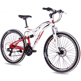 KCP Vélos de montagnes KCP Vélo VTT 26" – VTT Fairbanks blanc / rouge – Suspension complète, Vélo pour adolescent, VTT Unisexe pour garçon et fille avec 21 vitesses Shimano