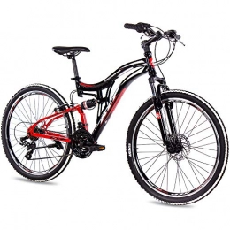 KCP Vélos de montagnes KCP Vélo VTT 26" – VTT Fairbanks Noir / Rouge – Suspension complète Vélo pour adolescent VTT Unisexe pour garçon et femme VTT Fully avec 21 vitesses Shimano