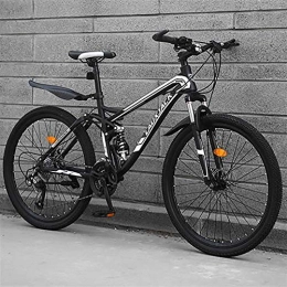 KKLTDI vélo KKLTDI Frein à Double Disque Suspension Complète Bike, Acier à Haute Teneur en Carbone Hommes Femmes Off (en Dehors)-Route Vélo VTT, Vélo De Montagne Bike Noir 24" 30-Vitesse