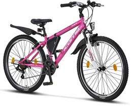 Licorne Bike Vélos de montagnes Licorne Bike Guide Vélo VTT haut de gamme pour filles, garçons, hommes et femmes Vélo avec dérailleur Shimano 21 vitesses, Garçon, rose / blanc, 26