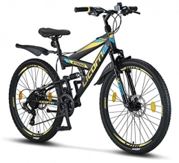 Licorne Bike Vélos de montagnes Licorne Bike Strong D 26 pouces VTT Fully, frein à disque avant et arrière, dérailleur Shimano 21 vitesses, suspension complète, vélo pour garçon, Fille Homme