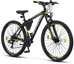 Licorne Bike Vélos de montagnes Licorne Bike Vélo VTT Haut de Gamme, pour Filles, garçons, Hommes et Femmes, avec dérailleur à 21 Vitesses, Garçon, Noir / Citron Vert (2 Freins à Disque), 29 Pouces