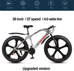 MRXW vélo MRXW VTT pour Hommes, Femmes Adultes, 26, « Tout Terrain VTT vélo Hybride avec 4, 0 Fat Tire, Fourchette Gras Neige Plage Vélo, Argent