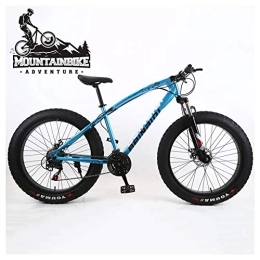 NENGGE vélo NENGGE Vélo VTT à Gros Pneus 26 inch pour Homme Femme, Adulte Vélo de Montagne avec Suspension Avant et Freins a Disque, Cadre en Acier à Haute Teneur Carbone VTT Fatbike, Blue 2, 24 Speed