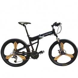 PXQ vélo Pliage VTT 21 / 27 Vitesses Disque Frein Hors Route vélo 26 Pouces Adultes en Alliage d'aluminium bicyclettes avec Amortisseur de Suspension, Black, 27S