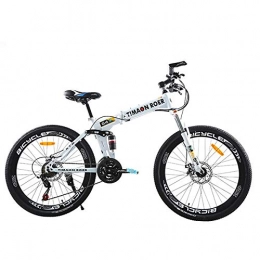 PXQ vélo PXQ 24 Speed Off-Road Disc Frein VTT Adulte 26 Pouces Pliant Mountain Bike avec Amortisseur Fourche Avant, Haute en Acier au Carbone Soft Tail vélo, White