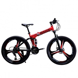 PXQ vélo PXQ Adultes Pliant Mountain Bike 21 / 24 / 27 Vitesses Double Disque Freins Double Amortisseur d'absorption Hors Route vélo 24 / 26 Pouces avec Cadre de Queue Souple en Carbone élevé, Red, A24Inch21S