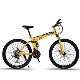 PXQ vélo PXQ Adultes Pliant Mountain Bike 21 / 24 / 27 Vitesses Hors Route vélo 26 Pouces en Alliage de magnésium Roue vélos avec Amortisseur Fourche Avant et Frein à Disque, Yellow4, 21S