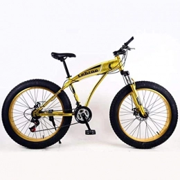 QZ Vélos de montagnes QZ Fat Tire Adult Mountain Bike, Lger Haute Carbone Cadre en Acier Vlos Cruiser, Plage Motoneige Hommes Vlo, Double Frein Disque 26 Pouces Roues (Color : Gold, Size : 24 Speed)