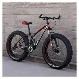 WJSW vélo VTT Adulte, Fat Tire Dual Disc Brake Hardtail Mountain Bike, Big Wheels Bicycle, Cadre Acier Haute teneur Carbone, New Red, 26 Pouces 21 Vitesses