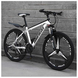 Wghz Vélos de montagnes Wghz Vélos de Montagne de 24 Pouces, vélo en Acier au Carbone pour Femmes, vélo de Montagne Tout Terrain à Transmission 30 Vitesses avec Frein à Disque Double, 21Vitesses, Blanc à 3 Branches