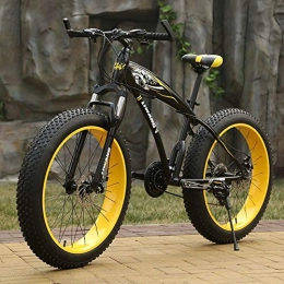 WJH vélo WJH 26 Pouces Adultes Mountain Bikes, Fat Tire Double Frein à Disque Mountain Trail Bike Cadre Suspension Fat Tire Vélo de Montagne, Haute teneur en Carbone Cadre en Acier, Jaune, 21speed 24 inches