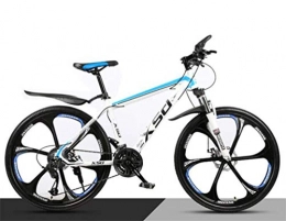 WJSW vélo WJSW Vélos de routeen Acier à Haute teneur en Carbone de 26 Pouces à Double Suspension pour Roue à Rayons, VTT pour Hommes (Couleur: Blanc Bleu, Taille: 27 Vitesses)