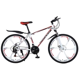 ZKHD Vélos de montagnes ZKHD 26 Pouces Haute en Acier au Carbone 6 Spokes Une Roue Montagne Double Frein à Disque Choc Absorption à Vitesse Variable Cross Country Bike, White Red, 26 inches