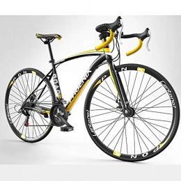 AP.DISHU vélo AP.DISHU 700C Racing Bike High Carbon Steel Road Bike Adult 21 / 27 Speed Dual Disc Brake Ultralight Road Bicycle Men's City Bike, Jaune, 21 Speed