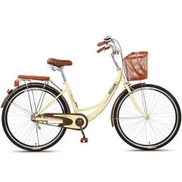 JHKGY vélo JHKGY Vélo classique unisexe, rétro à une vitesse, cadre en acier à haute teneur en carbone, avec panier avant et porte-bagages arrière, vélo confortable à une seule vitesse pour homme et femme, beige, 66 cm
