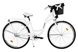 Milord Bikes vélo Milord. Vlo de Confort avec Panier Bicyclette Femme City Bike Vlo de Ville, 1 Vitesse, Blanc, 26 Pouces