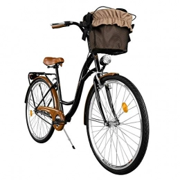 Milord Bikes vélo Milord. Vlo de Confort avec Panier Bicyclette Femme City Bike Vlo de Ville, 1 Vitesse, Brun Noir, 26 Pouces