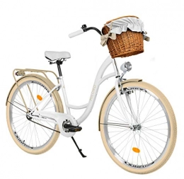 Milord Bikes vélo Milord. Vélo Confort Blanc-crème à 1 Vitesse de 28 Pouces avec Panier et Porte-Bagages arrière, vélo néerlandais, vélo pour Femme, vélo de Ville, rétro, Vintage