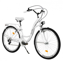 Milord Bikes vélo Milord. Vélo Confort Blanc à 7 Vitesse de 26 Pouces avec Porte-Bagages arrière, vélo néerlandais, vélo pour Femme, vélo de Ville, rétro, Vintage