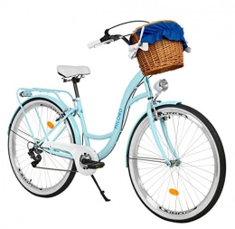 Milord Bikes vélo Milord. Vélo Confort, Bleu Clair à 7 Vitesse de 28 Pouces avec Panier et Porte-Bagages arrière, vélo néerlandais, vélo pour Femme, vélo de Ville, rétro, Vintage