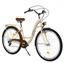 Milord Bikes vélo Milord. Vélo Confort Couleur Cappuccino à 7 Vitesse de 26 Pouces avec Porte-Bagages arrière, vélo néerlandais, vélo pour Femme, vélo de Ville, rétro, Vintage